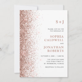 All in One Monogram Rose Gold Glitzer Wedding Einladung