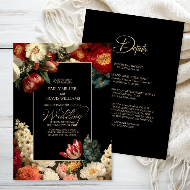 All in One Moody Floral Black Wedding Einladung (Von Creator hochgeladen)