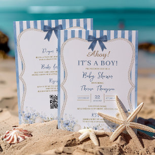 All In One Nautical Boy Segler Bär Baby Shower Einladung