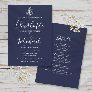 All In One Nautical Navy Blau Und Weiß Hochzeit Einladung