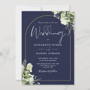 All In One Navy Blaues Grün Gold Bogen Hochzeit Einladung