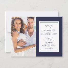 All in one Navy Blue Foto Hochzeit Einladung