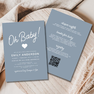 All in One Oh Baby Dusty Blue Baby Dusche Einladung