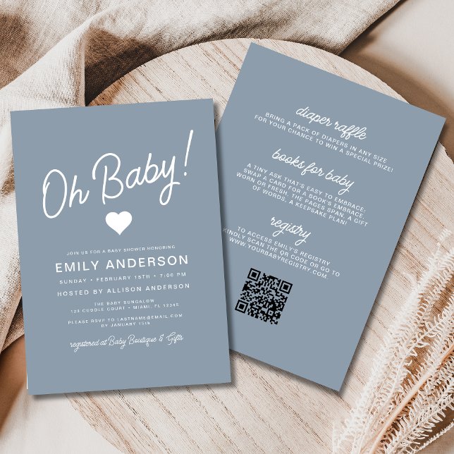 All in One Oh Baby Dusty Blue Baby Dusche Einladung (Von Creator hochgeladen)