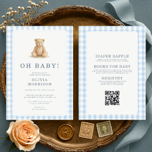 All in One Oh Baby Teddy Bär Gingham Baby Shower Einladung