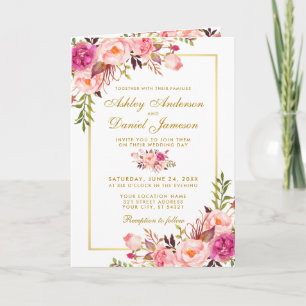All in one pink floral Wedding Gold Einladung