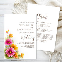 All in One Pink Orange Floral Wedding Einladung