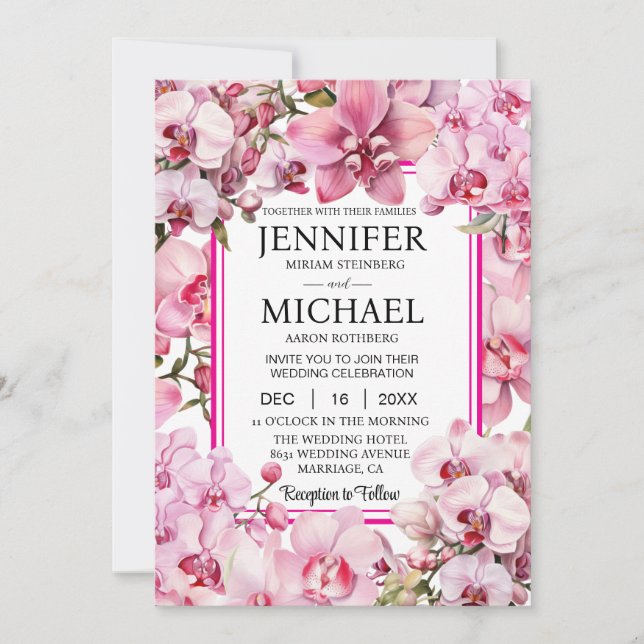 All in One Pink Orchids Hochzeitseinladungen Einladung (Vorderseite)