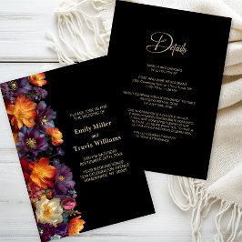 All in One Purple and Orange Floral Black Wedding Einladung