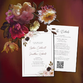 All in one QR Code Blush Pink Roses Wedding Einladung