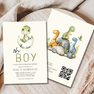 All in One QR Code Dinosaur Baby Boy Dusche Einladung