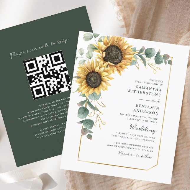 All-in-One-QR-Code für Hochzeitsfeiern von Sonnenb (Sunflower All-in-One QR Code Wedding Invitation)