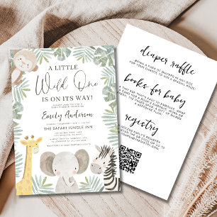 All in One QR Code Wild One Safari Baby Shower Einladung