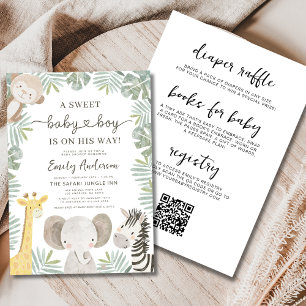 All in One QR Code Wild One Safari Baby Shower Einladung