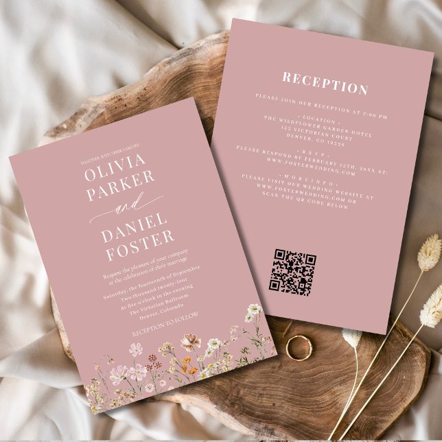 All in one rosa Wildblume QR Code Wedding Einladung (Von Creator hochgeladen)