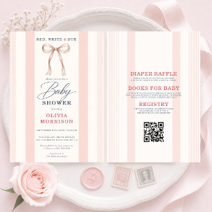 All in One Rot Weiß & Due Mädchen Rosa Babyparty Einladung