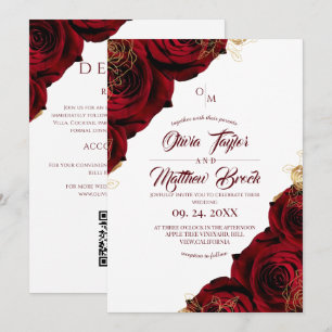 All in One Rote Gold Rosen Klassische Hochzeit Einladung