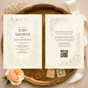 All in One Rustikale Wildblumen Boho-Baby-Party Einladung