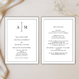 All-In-One Schwarz-Weiß-Monogramm Minimale Hochzei Einladung