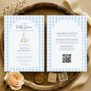 All in One Silly Goose Blau kariert Baby Shower Einladung