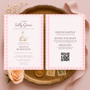 All in One Silly Goose Pink QR-Code Baby Shower-Ei Einladung