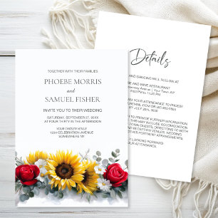 All in One Sonnenblumen und Rosen Hochzeit Einladung