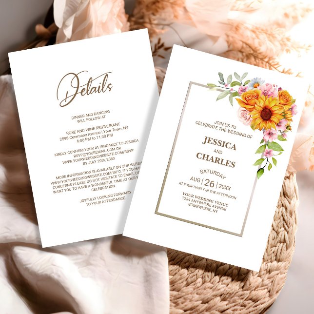 All in One Sunflower Pink Blues Hochzeit Einladung (Von Creator hochgeladen)