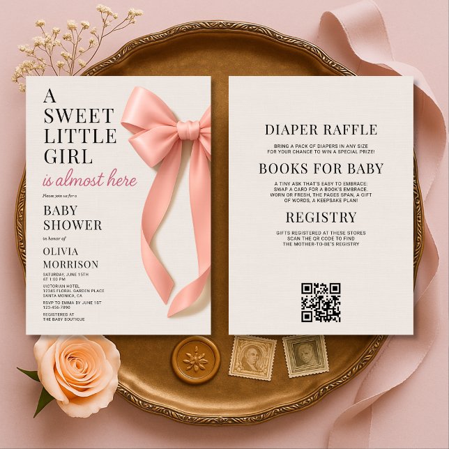 All in One Sweet Little Girl Bow Baby Shower Einladung (Von Creator hochgeladen)