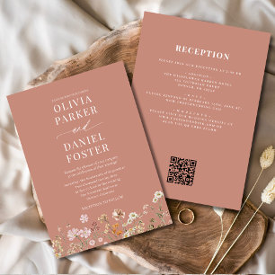 All in One Terracotta Wildblume QR Code Wedding Einladung