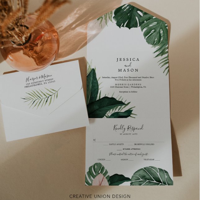 All in one Tropical Monstera Wedding Einladung (Von Creator hochgeladen)