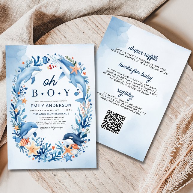 All in one Under Sea Oh Boy Blue Baby Shower Einladung (Von Creator hochgeladen)