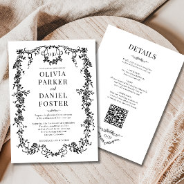 All in One Victorian Black Wedding Monogram Einladung