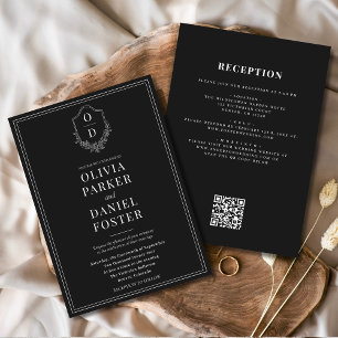 All in One Wappen Black & White QR Code Wedding Einladung
