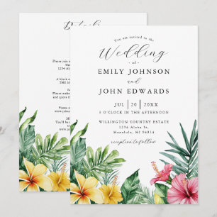 All in one Water-color tropische Blume Hochzeit Einladung