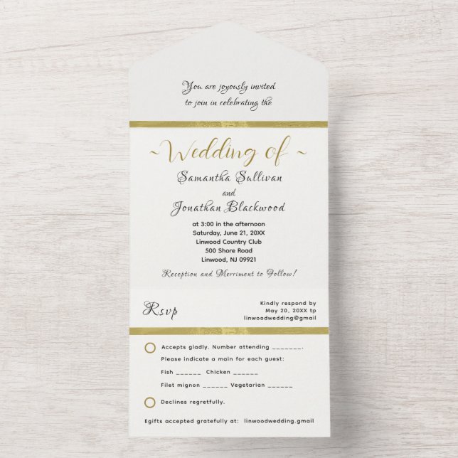 All in one Wedding Einladung Simple Elegante Gold (Innen Boden)
