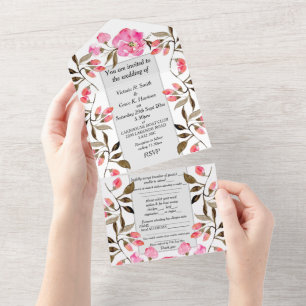 All in one Wedite - Blumenrosa Rose All In One Einladung