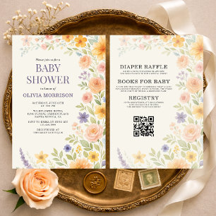 All in One Wildflower Blumen QR Code Baby Shower Einladung