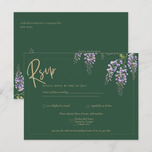 All-in-One Wisteria Green Gold Text Wedding RSVP Postkarte