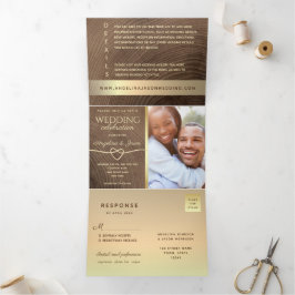 All in One Wood Foto Wedding Dreifach Gefaltete Einladung