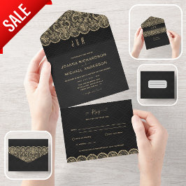 All Inclusive Black Gold Lace Hochzeit mit UAWG In One Einladung
