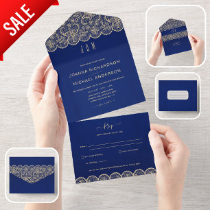 All Inclusive Blue Gold Lace Hochzeit mit UAWG All In One Einladung