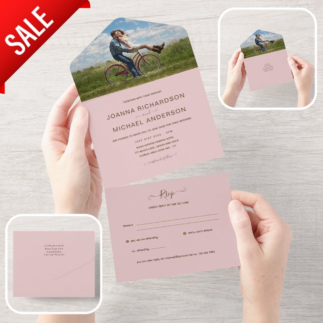 All Inclusive BLUSH PINK FOTO Wedding RSVP In One Einladung (Von Creator hochgeladen)