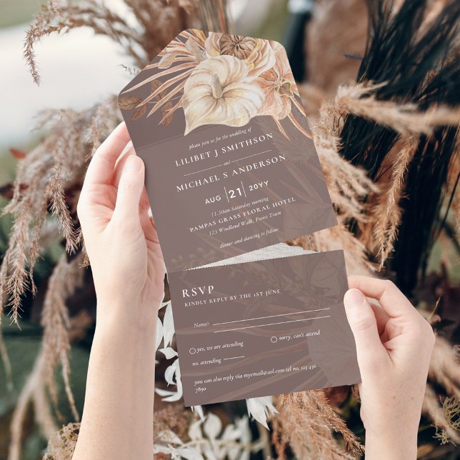 All Inclusive Boho Pampas Rustic Wedding RSVP All In One Einladung (Von Creator hochgeladen)