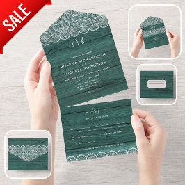 All Inclusive Rustic Green Lace Wedding mit UAWG In One Einladung
