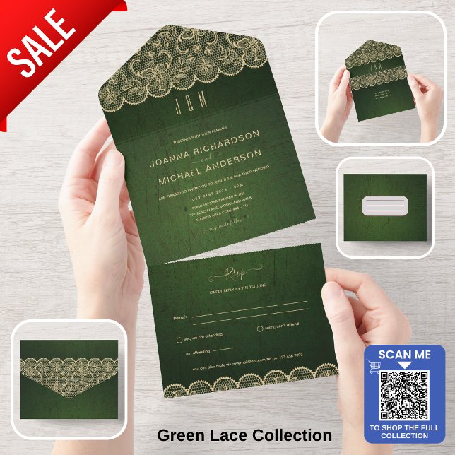 All Inclusive Rustic Green Lace Wedding mit UAWG In One Einladung (Von Creator hochgeladen)