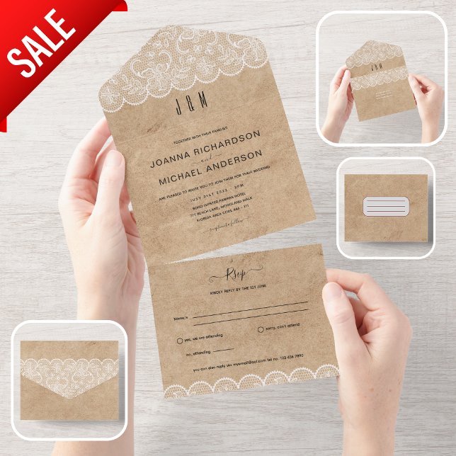 All Inclusive Rustic Lace Wedding mit UAWG In One Einladung (Von Creator hochgeladen)