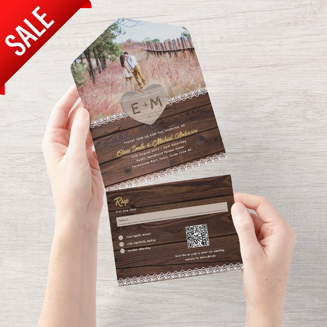 All Inclusive Rustic Wood Lace Foto QR Code UAWG In One Einladung (Von Creator hochgeladen)
