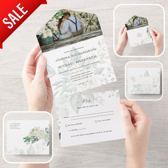 All Inclusive White Roses Tear off UAWG Wedding All In One Einladung (Von Creator hochgeladen)