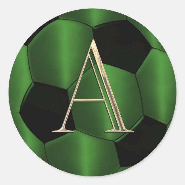 ALL INITIALS Emerald Green and Black Soccer Ball Runder Aufkleber (Vorderseite)