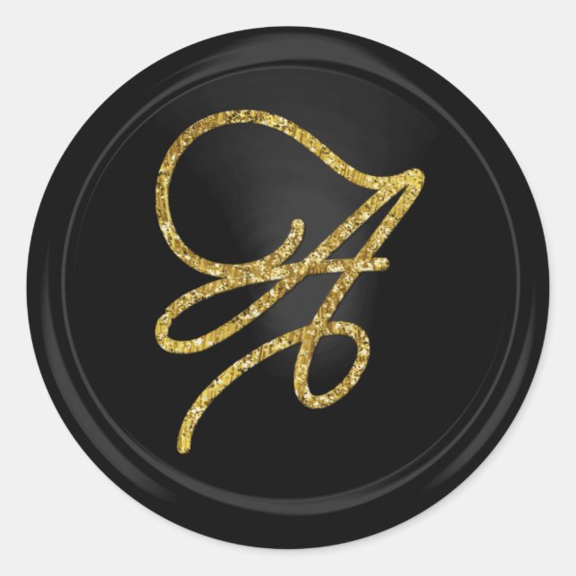 ALL INITIALS Gold Script Monogram Black Runder Aufkleber (Vorderseite)